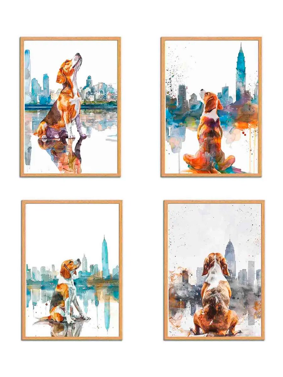Бигль Y Йога, 4 Плаката, 30x21см