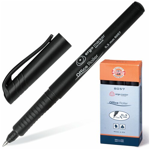Купить Ручка-роллер KOH-I-NOOR, черная, трехгранная, корпус черный, узел 0, 5 мм, линия письма 0, 3 мм, 7780573801KS
