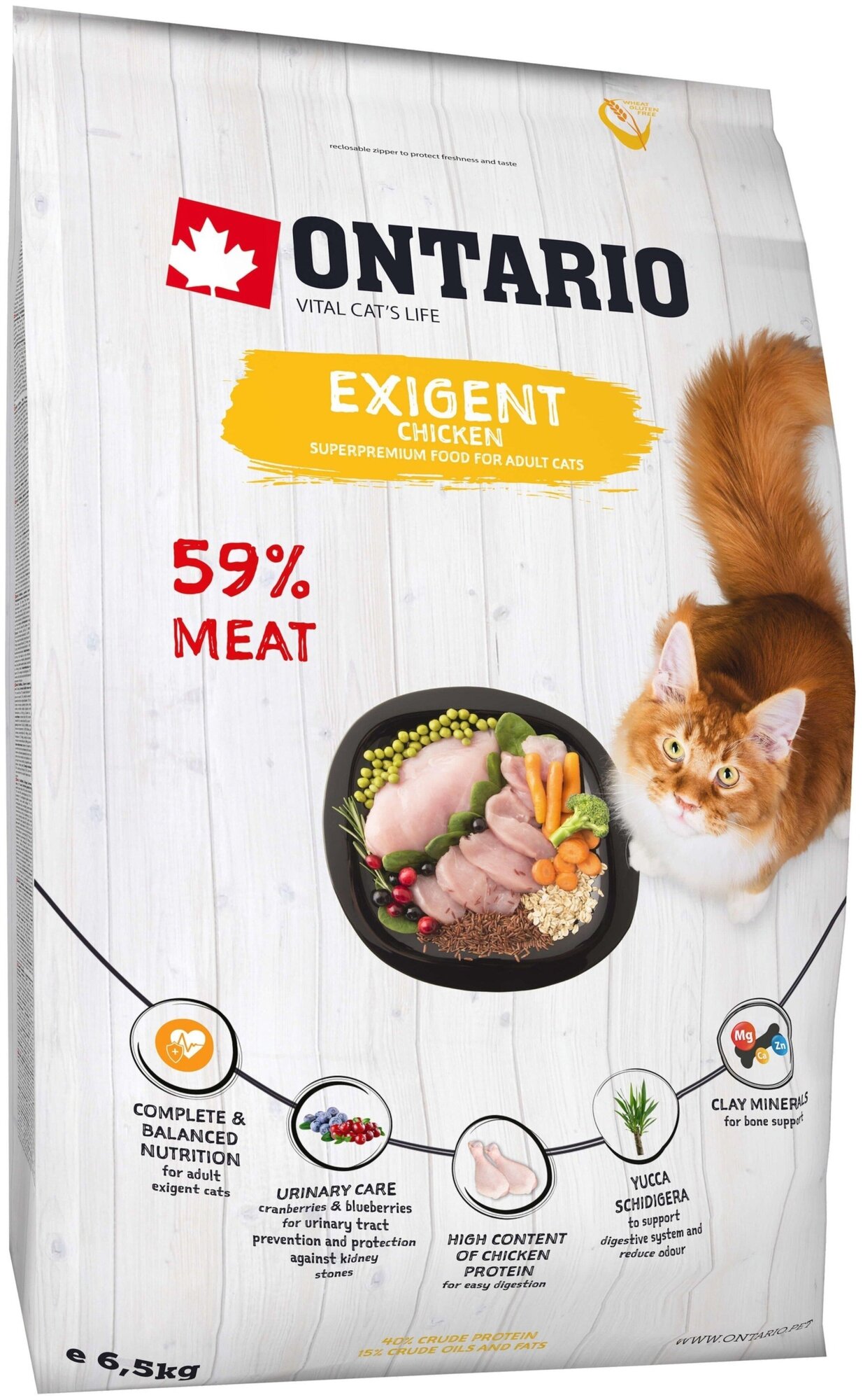 Ontario для особо требовательных кошек, с курицей, Ontario Cat Exigent (6.5 кг)