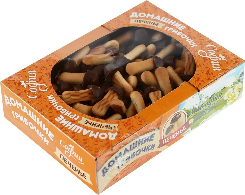 Печенье домашние грибочки с темной глазурью, 270 г - 4 упаковки - фотография № 2