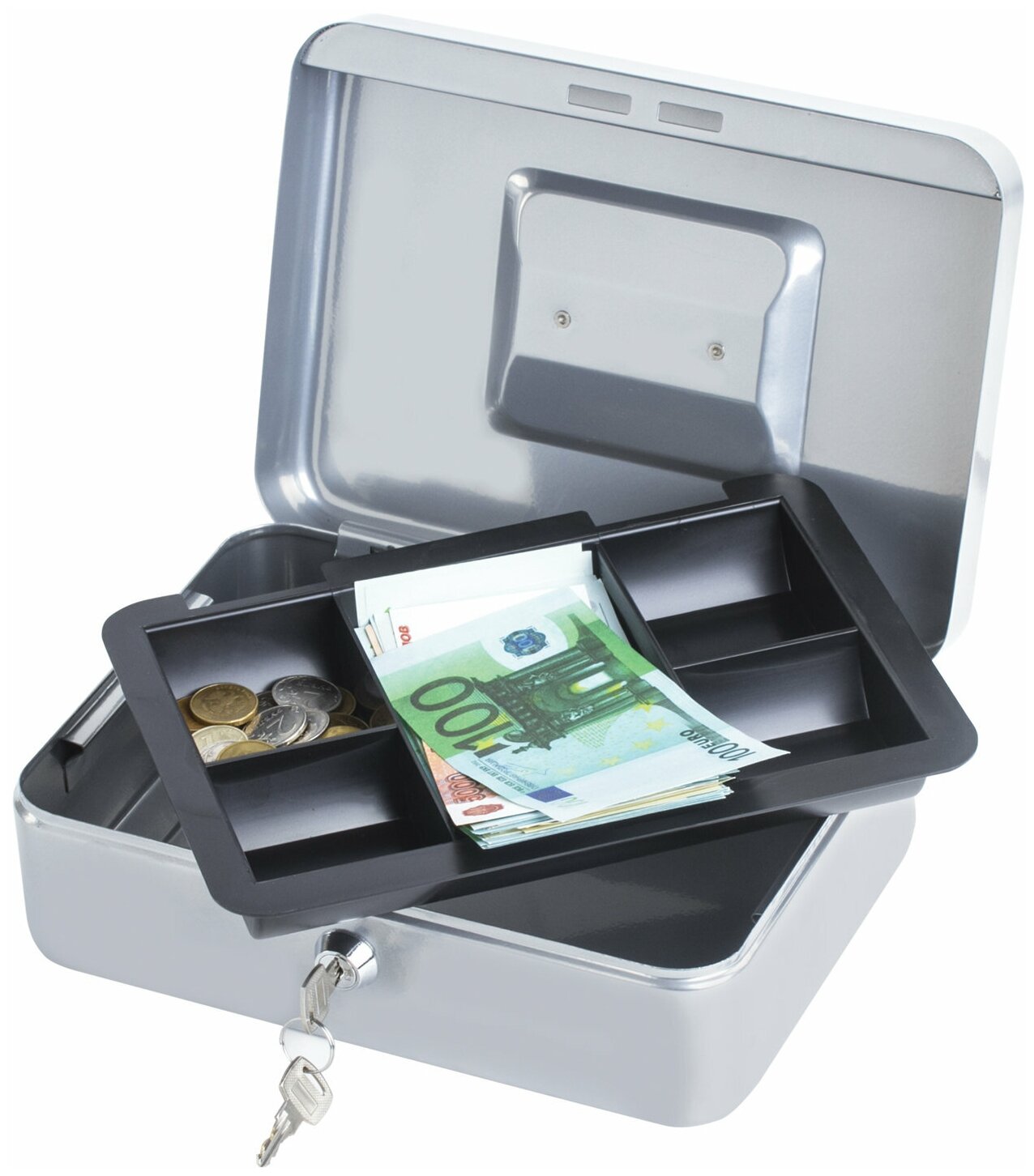 Ящик для денег, ценностей, документов, печатей BRAUBERG 90х180х250 мм, ключевой замок, серебристый 291059 - фотография № 12