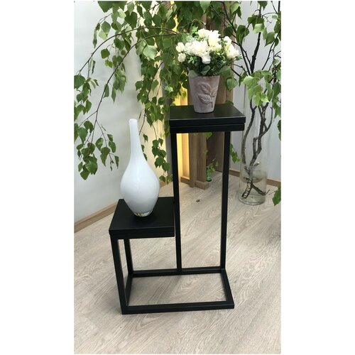 Подставка для цветов FLORA 2 из массива сосны (черный)