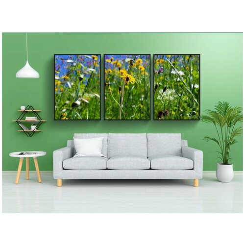 фото Набор модулных постеров для интерьера "цветочный луг, цветок, весна" 60x90 см. в тубусе, без рамки lotsprints