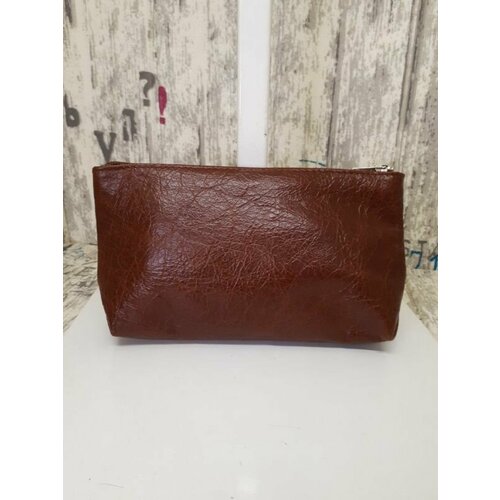 фото Косметичка на молнии, натуральная замша, 3х10х20 см, подкладка, коричневый elena leather bag