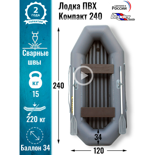 Leader boats/Надувная лодка ПВХ Компакт 240 надувное дно (серая) leader boats надувная лодка пвх компакт 260 надувное дно камуфляж