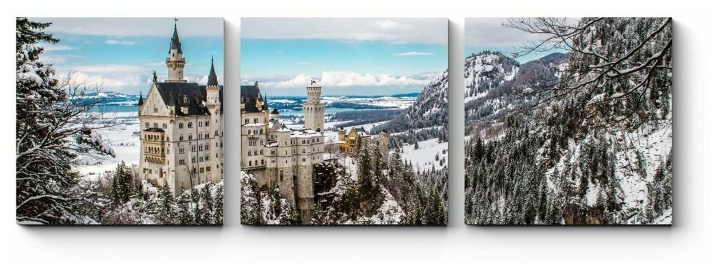 Модульная картина Замок Нойшванштайн в Германии зимой200x67