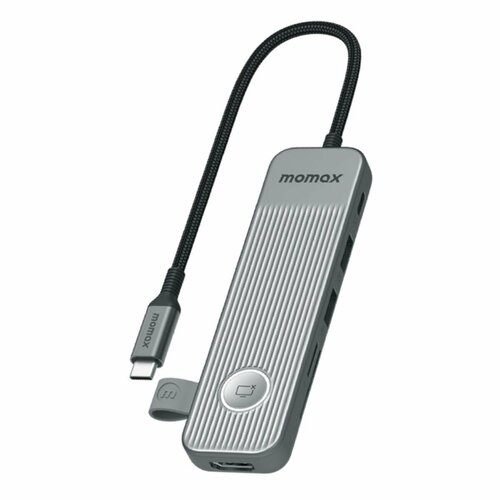 USB-Хаб Type-C Momax ONELINK 7 в 1, Type-C PD 100 Вт, 3xUSB-A, HDMI 4K60Hz, SD/TF, (DH17E), серый