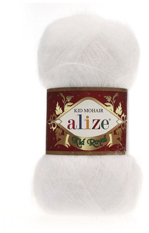 Пряжа Alize Kid Royal Mohair (Кид Роял Мохер) - 1 моток 55 белый 62% кид мохер, 38% полиамид 500м/50г