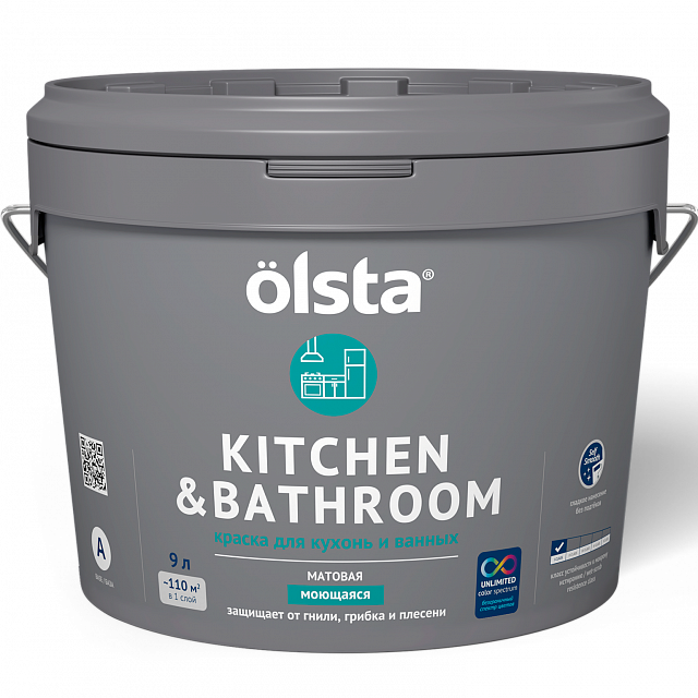 OLSTA KITCHEN&BATHROOM Краска ультрастойкая водно-дисперсионная для кухонь и ванных, база А (9л)