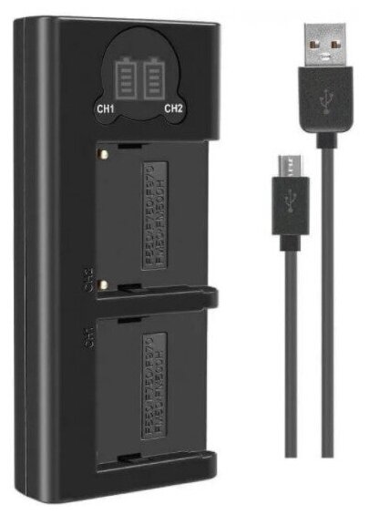Двойное зарядное устройство для аккумуляторов DL-NPF970/FM500/FM50 Type C и micro USB Charger с инфо индикатором