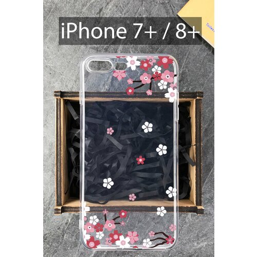 Силиконовый чехол Сакура для iPhone 7+ / iPhone 8+ / Айфон 7+ / Айфон 8+ силиконовый чехол lets go trevel для iphone 7 iphone 8 айфон 7 айфон 8