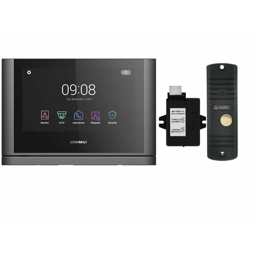 Комплект видеодомофона и вызывной панели COMMAX CDV-1024MA (Темное серебро Black smog) / AVC 305 (Черная) + Модуль VZ Для координатного подъездного домофона