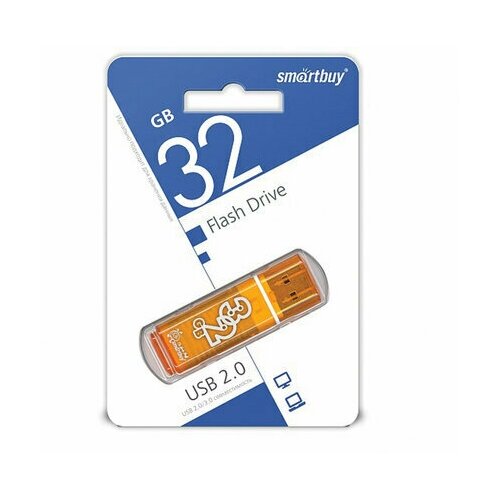 Флеш-диск 32 GB, комплект 50 шт, SMARTBUY Glossy, USB 2.0, оранжевый, SB32GBGS-Or