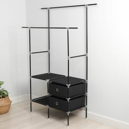 Полка - стойка для вещей 2 перекладины 2 ящика 120 43 169 см цвет чёрный 10350₽