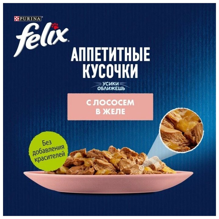 Влажный корм Felix Аппетитные кусочки для взрослых кошек, с лососем в желе 85 г - фотография № 6