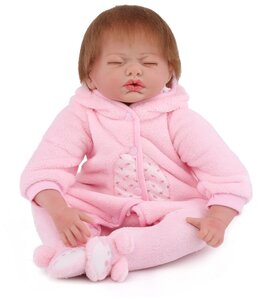 Фото Reborn Kaydora Кукла Реборн мягконабивная (Reborn Cloth Body Doll 22 inch) Мальчик в розовом ночном халате с ушками (56 см)