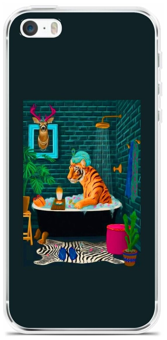 Силиконовый чехол на Apple iPhone 5/5s/SE Тигр в ванной / для Эпл Айфон 5/5C/CE
