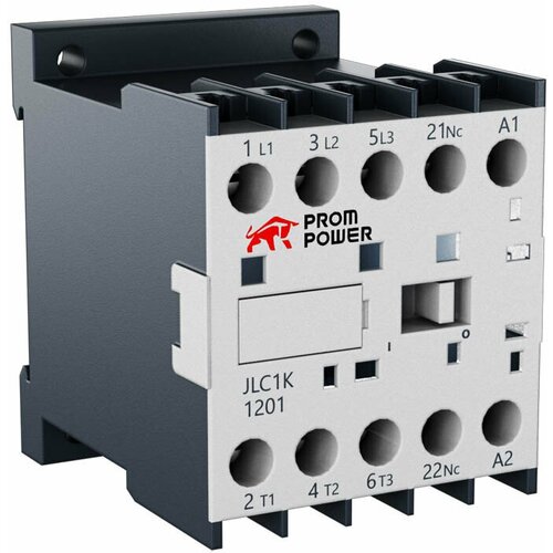 Миниконтактор Prompower JLC1-K12-10 (AC220), 12A, 3 полюса, доп контакт 1НО, напряжение катушки 220VAC