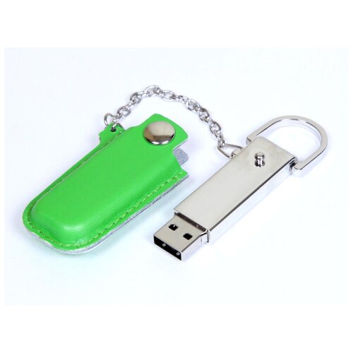 Массивная металлическая флешка с кожаным чехлом (4 Гб / GB USB 2.0 Зеленый/Green 214 Flash drive)