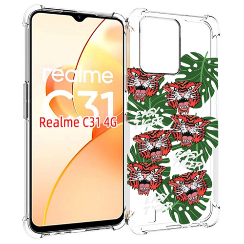 Чехол MyPads красные-тигры для OPPO Realme C31 задняя-панель-накладка-бампер