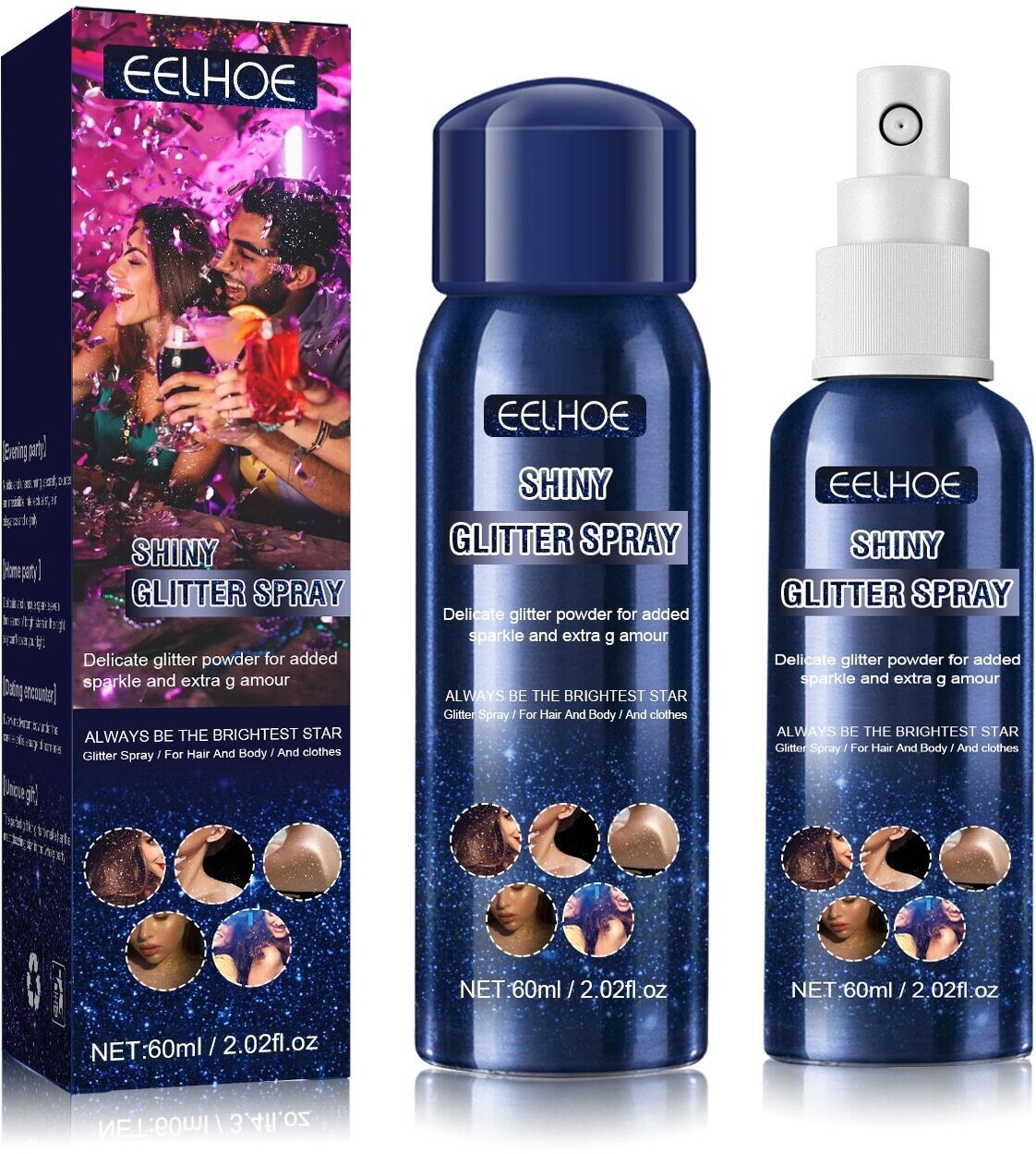 Спрей для тела, волос и одежды с блестками shiny glitter spray 60мл.