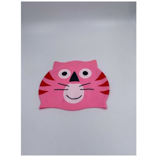 Шапочка для плавания силиконовая с ушками, кот, розовая.