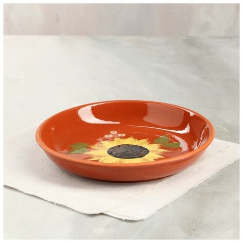 фото Тарелка "подсолнух", художественная роспись, 21 см 1389082 красная глина