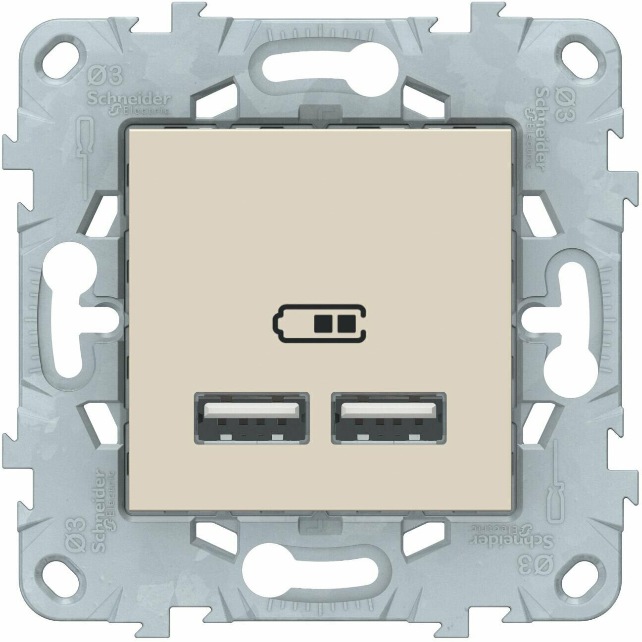 Розетка USB 2-м Unica New тип A+A 5В/2100мА механизм беж. SchE, SCHNEIDER ELECTRIC NU541844 (1 шт.) - фотография № 2