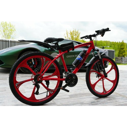 Велосипед RICHIESTO Литые диски Горный Спортивный Городской Прогулочный 26 дюймов колеса Стальная рама красный 27700₽