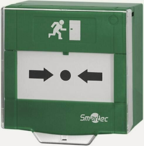 Изображение товара Устройство Smartec ST-ER105D-GN разблокировки двери с восстанавливаемой вставкой, защитная прозрачная крышка, 2 группы контактов НР/НЗ