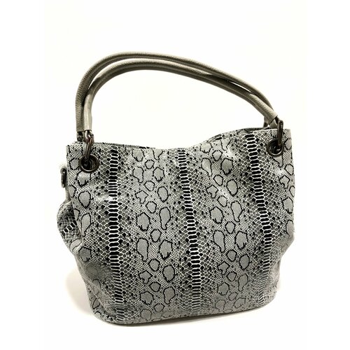 Сумка Cidirro, фактура под рептилию, серый, черный
