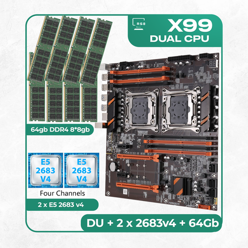 Комплект материнской платы X99 ZX-DU99D4 2 x Xeon E5 2683v4 DDR4 64Гб 8х8Гб 36000₽