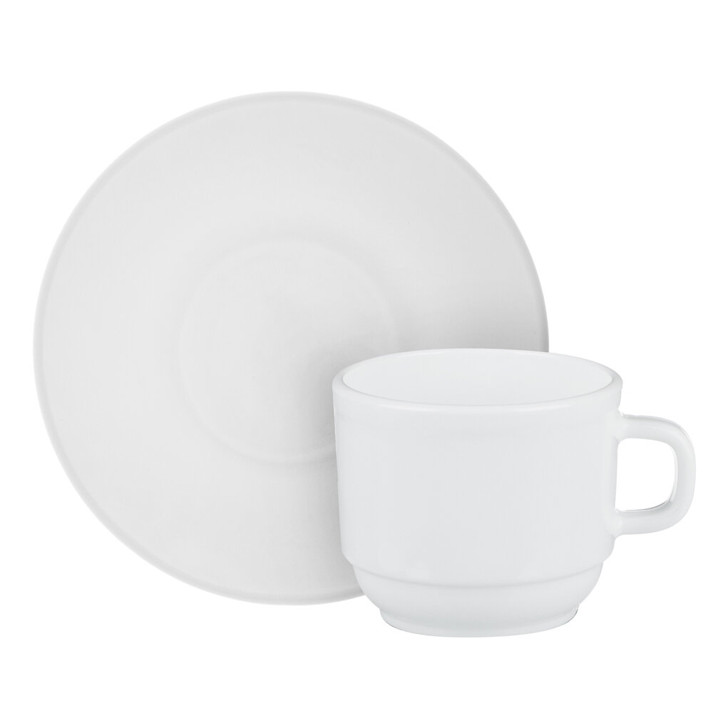 6 Чайных пар (комплект) Millimi Бьянко, 250 мл. Опаловое стекло. — фото 1