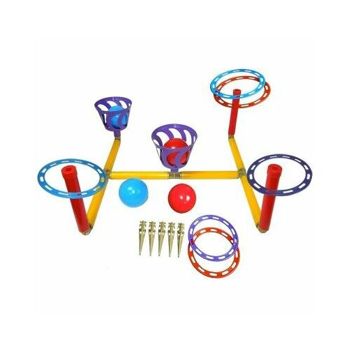 Кольцеброс - шароброс 2 в 1 (дом/улица). 3 стойки + 6 колец, 2 корзинки + 4 мяча, клин - 5 шт.