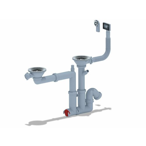 Сифон для кухонной мойки трансформер двойной с отводом для стиральной машины