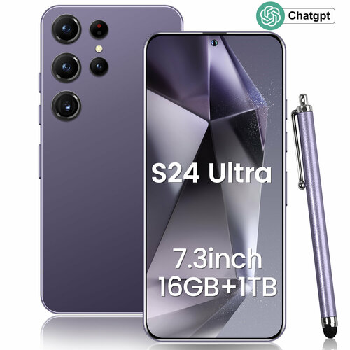 Смартфон S24 Ultra поддержка русского языка сеть 5G перфорированный экран RAM 16GB1TB NFC Android 13 фиолетовый 6688₽