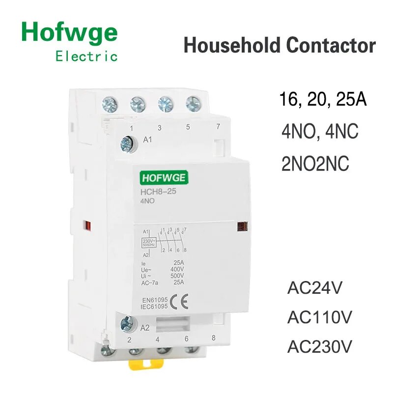 HOFWGE HCH8-25 модульный контактор 220В 4P 25A 4NO AC24V