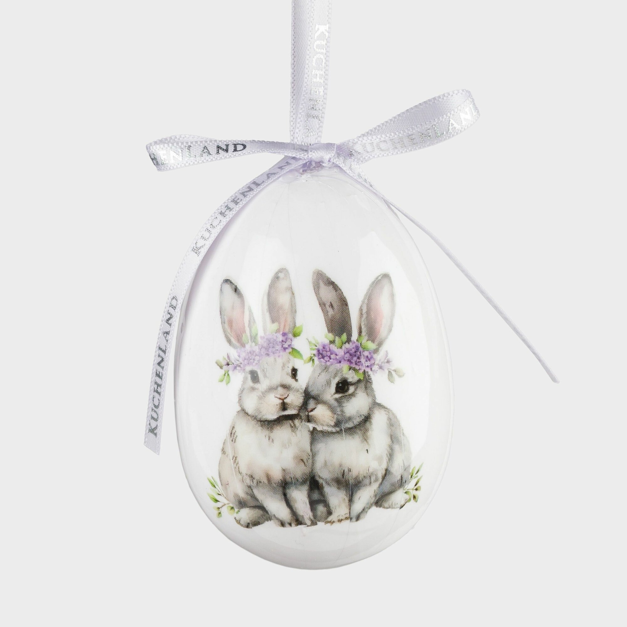 Подвеска, пасхальное яйцо, Kuchenland, 8 см, пенопласт, Два кролика, Easter