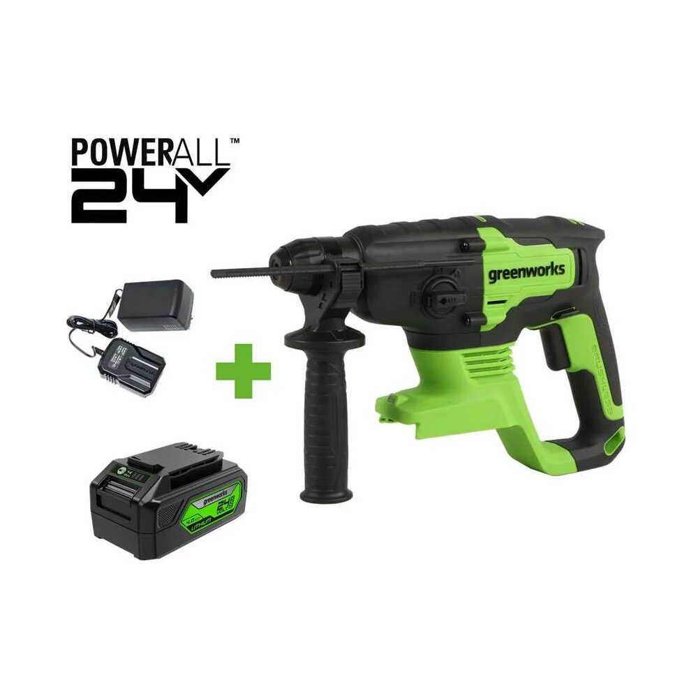 GreenWorks Перфоратор GD24SDS2 24V б/щет 2 Дж 4500 уд/мин 24 мм в бетоне1x4Ач ЗУ кор () 3803007VUB