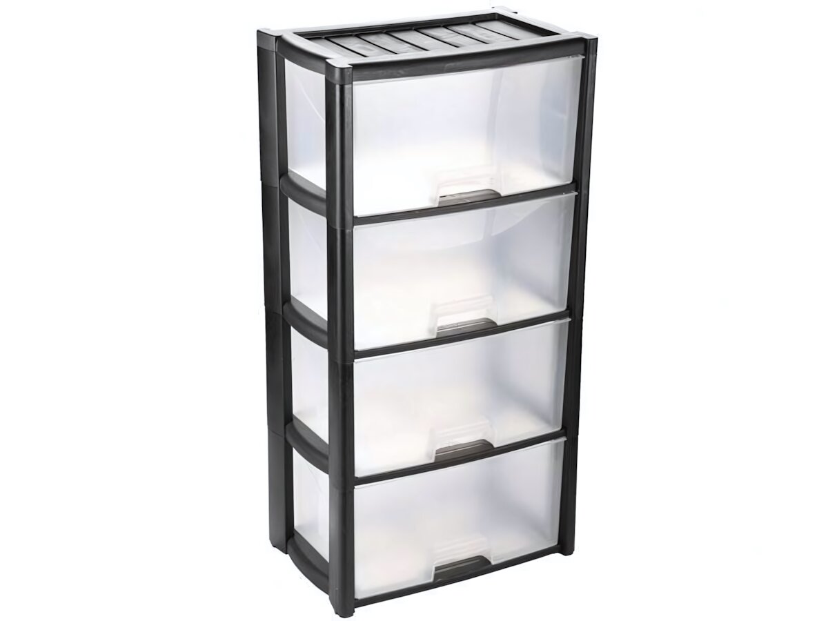 Комод пластиковый 'Колорит', 4 секции, черный, прочный полипропилен