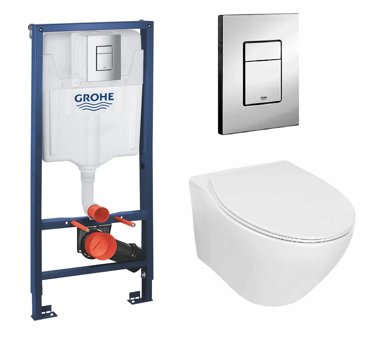 Комплект ПЭК унитаза с быстросъемным сиденьем микролифт и инсталляцией GROHE Rapid SL с квадратной кнопкой хром 38772001