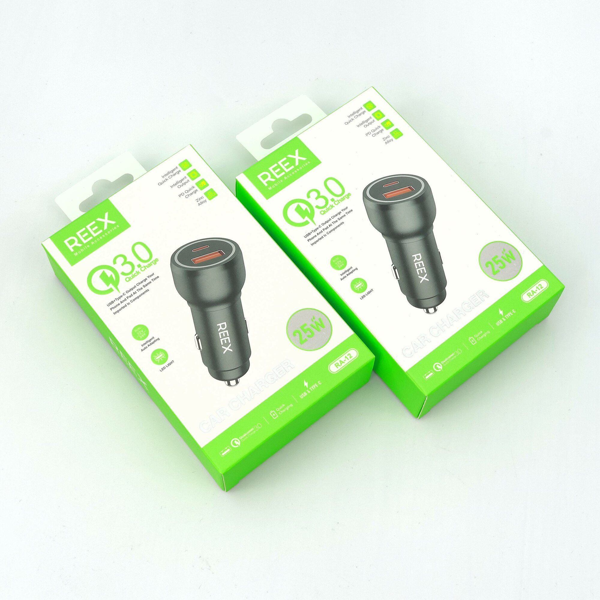 Зарядное устройство REEX RA-12, QC 3.0, Type-C, 2 выхода, черный