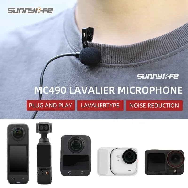 Sunnylife для Insta360 X5/Go Ultra/OA2/3/4/5Pro/OP3/Osmo360 Петличный микрофон для спортивной камеры с записью звука Type-C