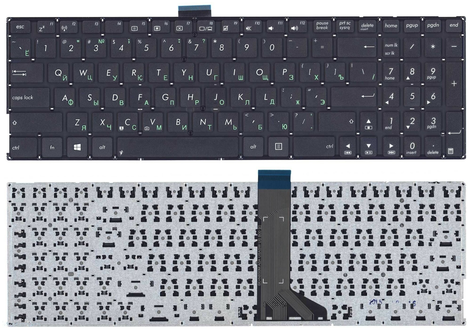 Клавиатура для ноутбука Asus VivoBook X555LP черная без рамки плоский Enter шлейф 115 см 850₽