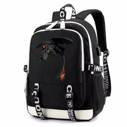 Рюкзак Иккинг и Беззубик черный с USB-портом №2 рюкзак как приручить дракона черный с usb портом 4