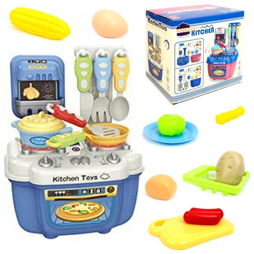 Детская игровая кухня Kitchen, 24х18х12 см, плита с набором посуды и продуктов, ручки крутятся, конфорки c подсветкой, озвучкой, 21 предмет