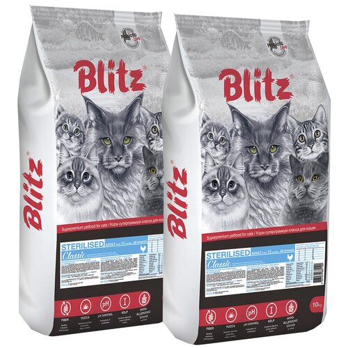 BLITZ SENSITIVE ADULT CAT STERILISED TURKEY для взрослых кастрированных котов и стерилизованных кошек с индейкой (10 + 10 кг) blitz сухой корм blitz adult turkey