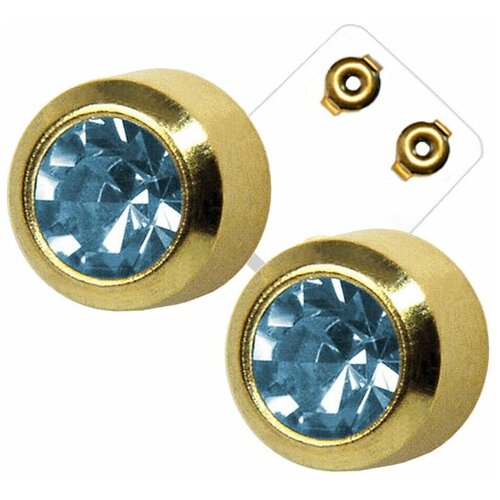 Серьги завальцованные сталь позолота Studex R (средние) (R203 Аквамарин)