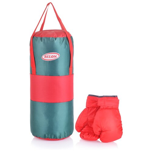 Набор для бокса: груша 50 см х Ø20 см. с перчатками. Цвет красный+зеленый, ткань "Оксфорд"