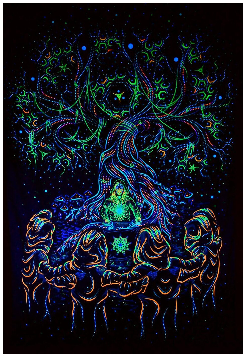Светящееся психоделическое полотно "Endless Glade", 50x75 см. Тканевый постер, светится в ультрафиолете, настенный декор в стиле вечеринки гоа-транс.